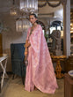 Load image into Gallery viewer, Pink Traditional Linen Banarasi Saree with Unstitched Blouse Piece ClothsVilla