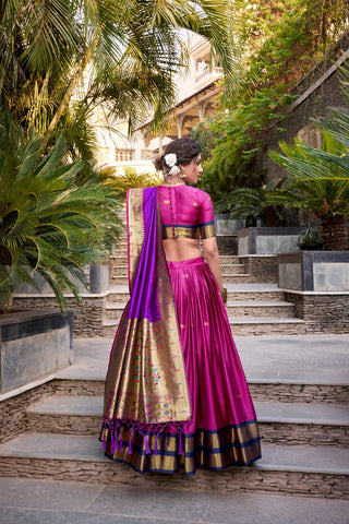 Pink Traditional Paithani Jacquard Silk Lehenga Set with Zari Weaving & Tassel Dupatta – Stitched ClothsVilla