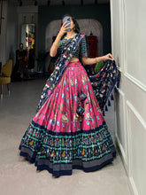 Load image into Gallery viewer, Pink Tussar Silk Lehenga Choli with Pichwai &amp; Patola Prints ClothsVilla