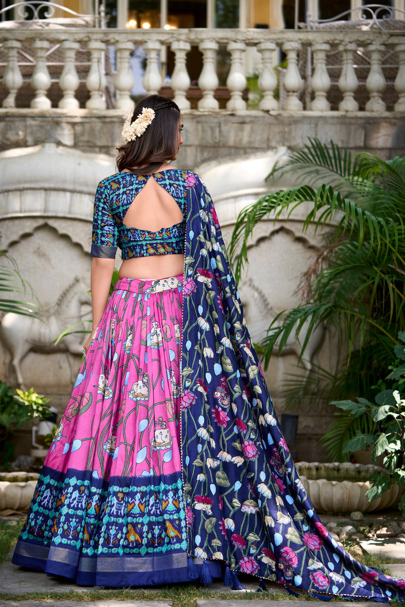 Peach Blossom Tussar Silk Lehenga Choli Set – Elegant & Timeless