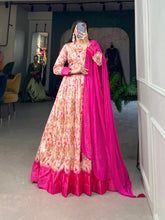 Load image into Gallery viewer, Pink Tussar Silk Printed Gown with Foil Detailing &amp; Chiffon Dupatta ClothsVilla