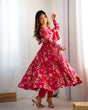 Load image into Gallery viewer, Pink Vibrant Pure Organza Silk Anarkali Set with Dupatta &amp; Pant ClothsVilla