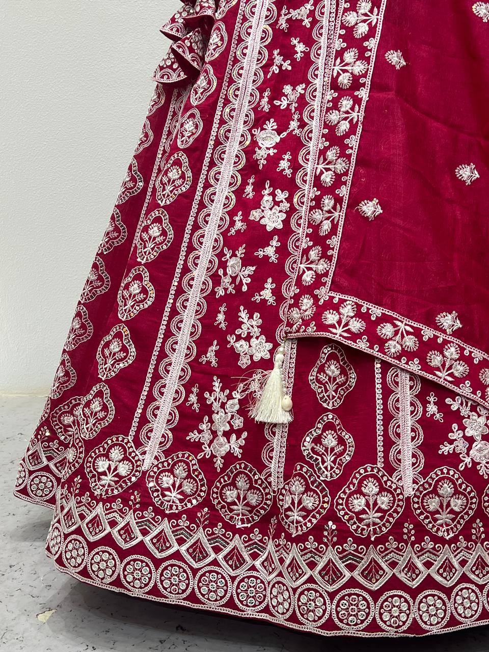 Pink Vichitra Silk Embroidered Lehenga Set with Sequins & Double Layer Can-Can ClothsVilla