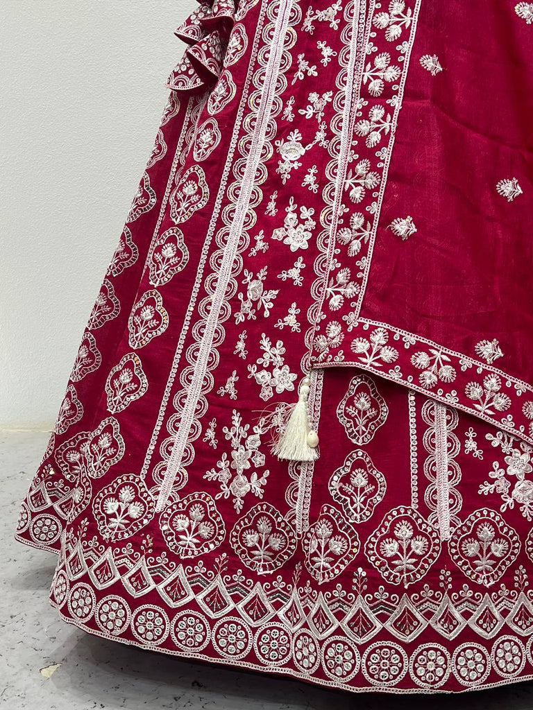 Pink Vichitra Silk Embroidered Lehenga Set with Sequins & Double Layer Can-Can ClothsVilla