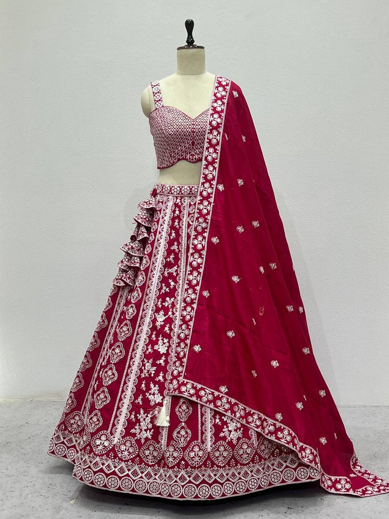 Pink Vichitra Silk Embroidered Lehenga Set with Sequins & Double Layer Can-Can ClothsVilla