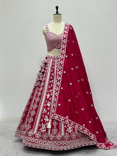 Pink Vichitra Silk Embroidered Lehenga Set with Sequins & Double Layer Can-Can ClothsVilla