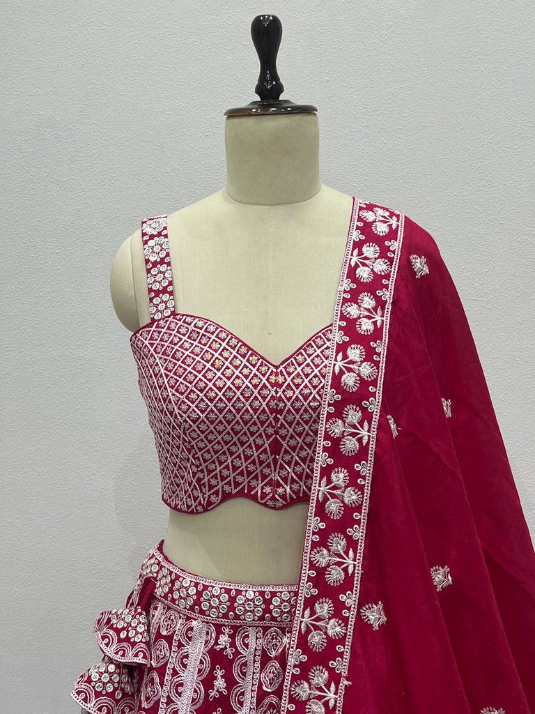 Pink Vichitra Silk Embroidered Lehenga Set with Sequins & Double Layer Can-Can ClothsVilla