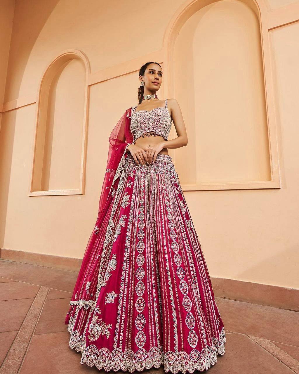 Pink Vichitra Silk Embroidered Lehenga Set with Sequins & Double Layer Can-Can ClothsVilla Main image