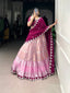 Pink Zari Kota Embroidered Lehenga Set with Vichitra Silk Dupatta – Sequins & Thread Work, Unstitched Blouse Clothsvilla
