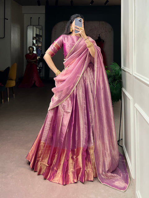 Pink Zari Tissue Lehenga Choli Set ClothsVilla Main image