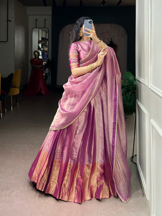 Pink Zari Tissue Lehenga Choli Set ClothsVilla