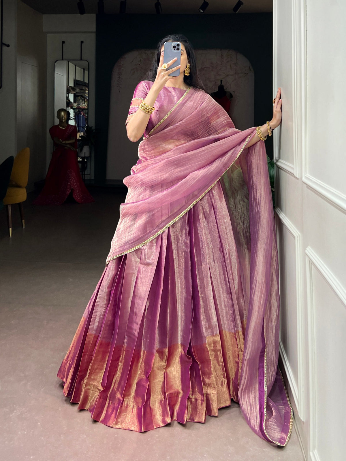 Pink Zari Tissue Lehenga Choli Set ClothsVilla