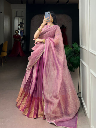 Pink Zari Tissue Lehenga Choli Set ClothsVilla