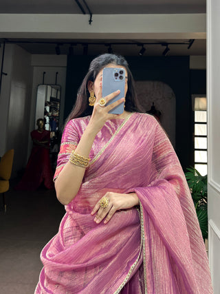 Pink Zari Tissue Lehenga Choli Set ClothsVilla