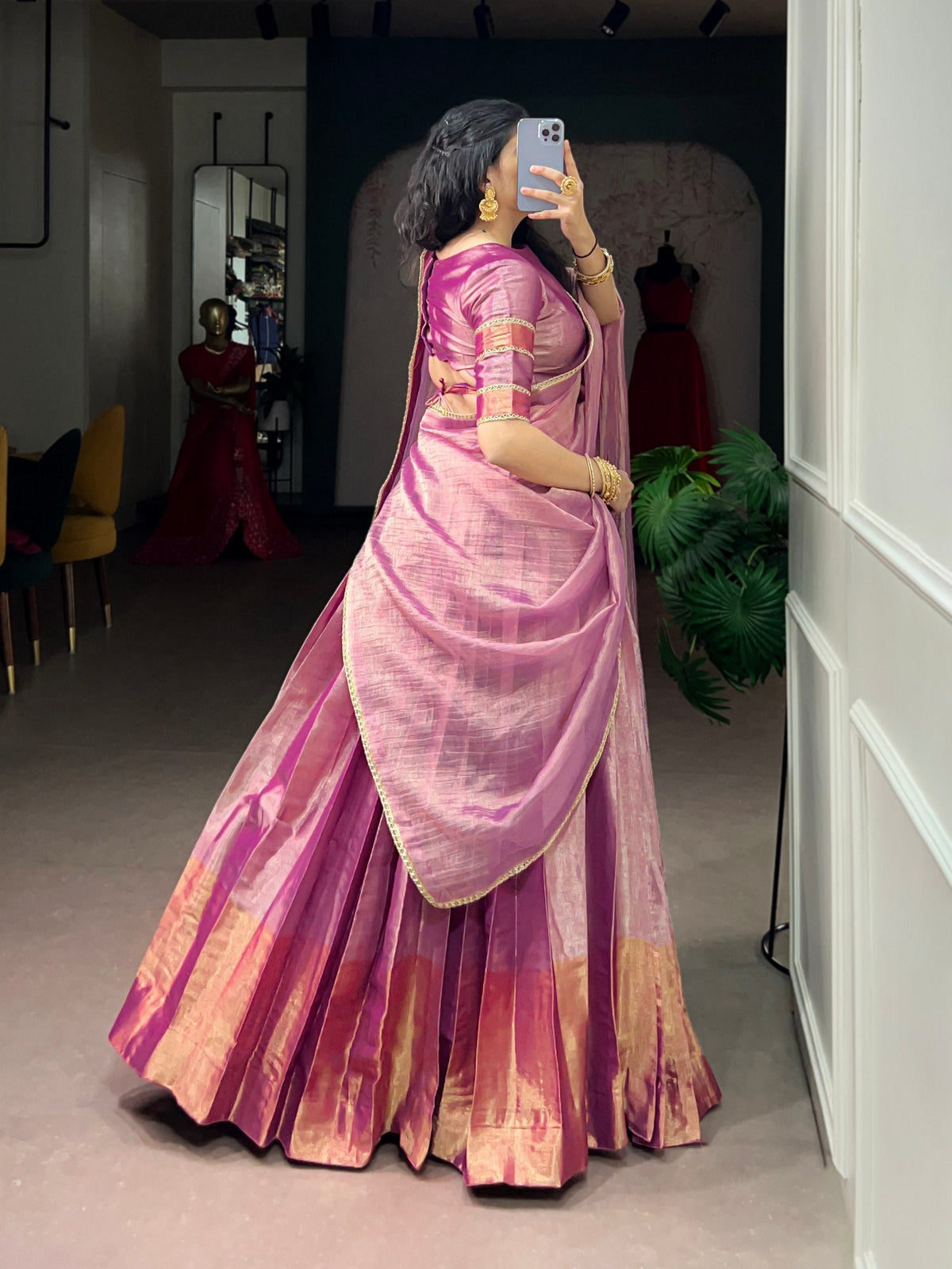 Pink Zari Tissue Lehenga Choli Set ClothsVilla