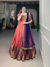 Load image into Gallery viewer, Regal Pink Zari Woven Kanjivaram Gown with Net Dupatta ClothsVilla