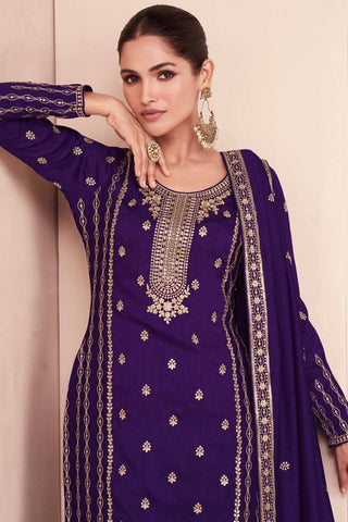 Pinkish Purple Vichitra Silk Embroidered Lehenga Suit Set ClothsVilla