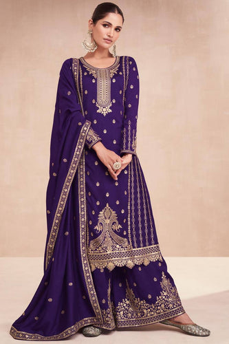 Pinkish Purple Vichitra Silk Embroidered Lehenga Suit Set ClothsVilla
