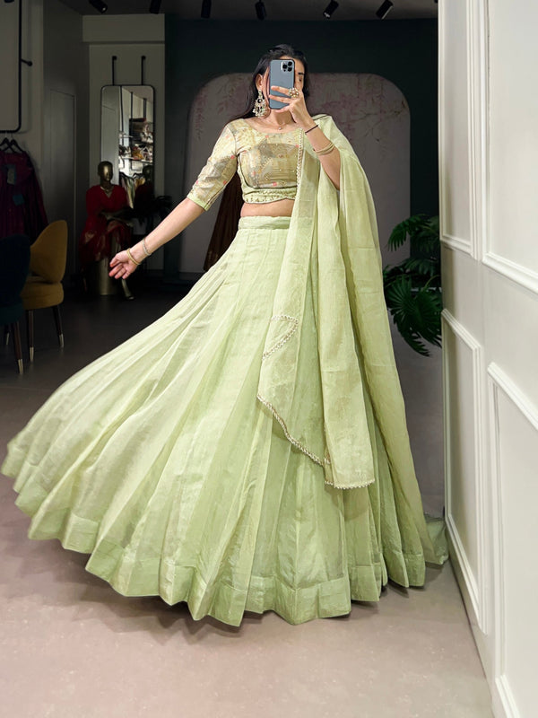 Pista Allen Crush Stitched Lehenga Choli Set with Sequins & Beads Work Blouse and Designer Lace Dupatta – Ready to Wear ClothsVilla