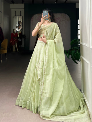 Pista Allen Crush Stitched Lehenga Choli Set with Sequins & Beads Work Blouse and Designer Lace Dupatta – Ready to Wear ClothsVilla