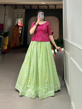 Load image into Gallery viewer, Pista Color Lucknowi Thread Work Georgette Lehenga With Foil And Printed Choli Clothsvilla