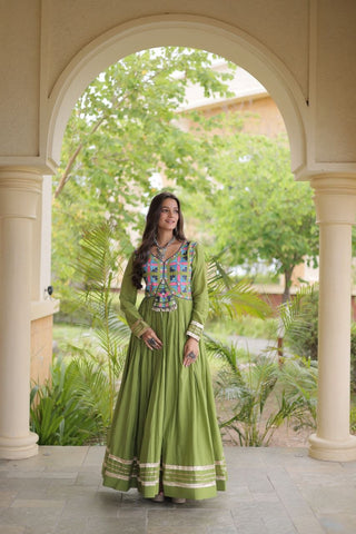 Pista Cotton Gota Patti Mirror Work Gown Clothsvilla