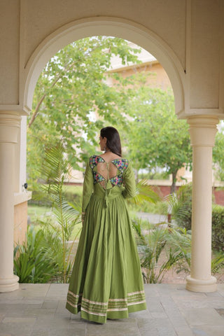 Pista Cotton Gota Patti Mirror Work Gown Clothsvilla