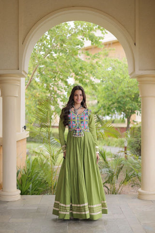 Pista Cotton Gota Patti Mirror Work Gown Clothsvilla