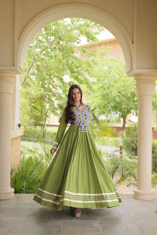 Pista Cotton Gota Patti Mirror Work Gown Clothsvilla