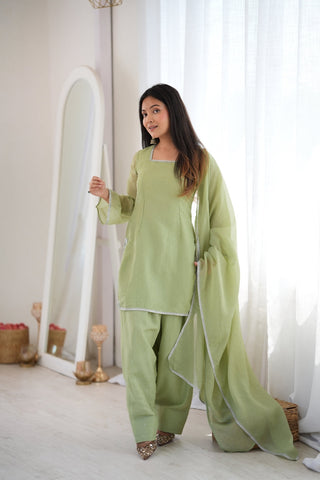 Pista Crunchy Silk Designer Kurta Set ClothsVilla