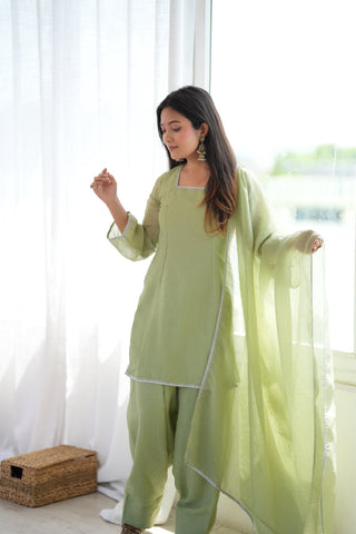 Pista Crunchy Silk Designer Kurta Set ClothsVilla