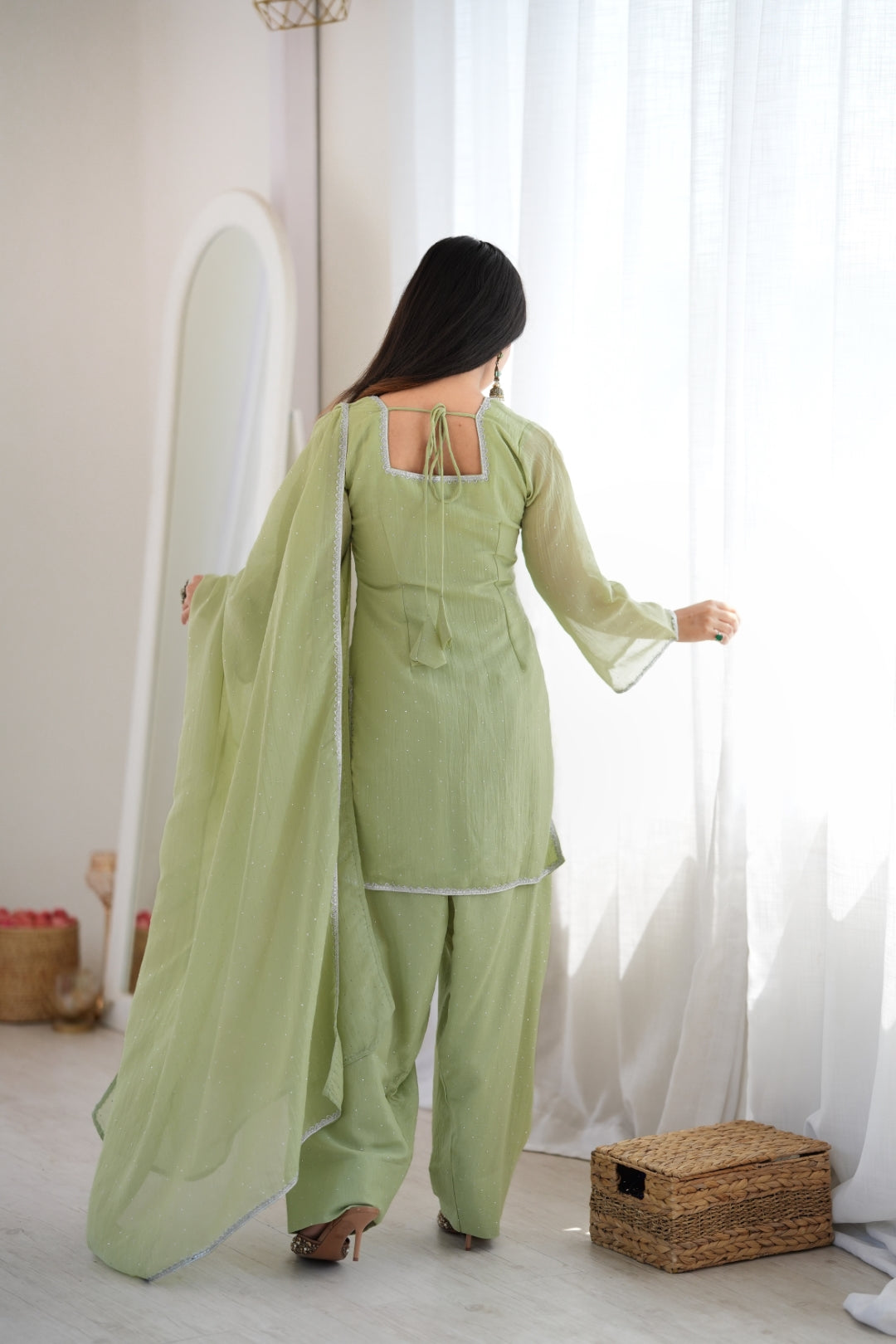 Pista Crunchy Silk Designer Kurta Set ClothsVilla