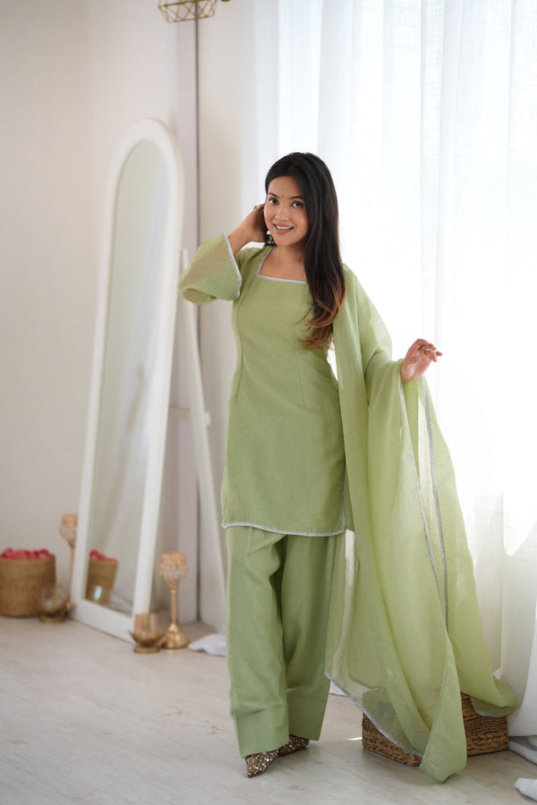 Pista Crunchy Silk Designer Kurta Set ClothsVilla