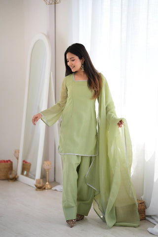 Pista Crunchy Silk Designer Kurta Set ClothsVilla