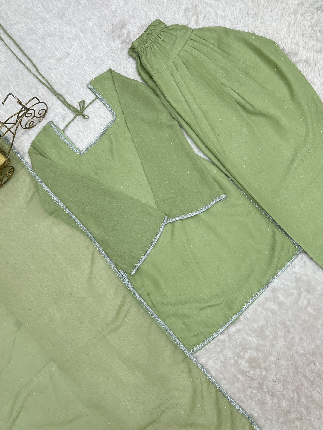 Pista Crunchy Silk Designer Kurta Set ClothsVilla