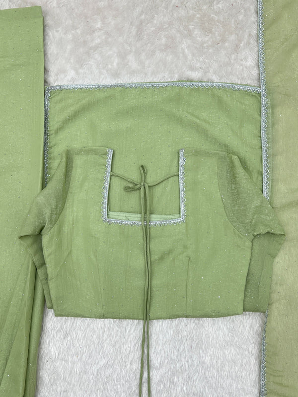Pista Crunchy Silk Designer Kurta Set ClothsVilla