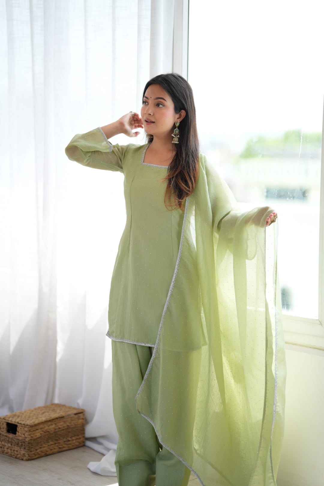 Pista Crunchy Silk Designer Kurta Set ClothsVilla