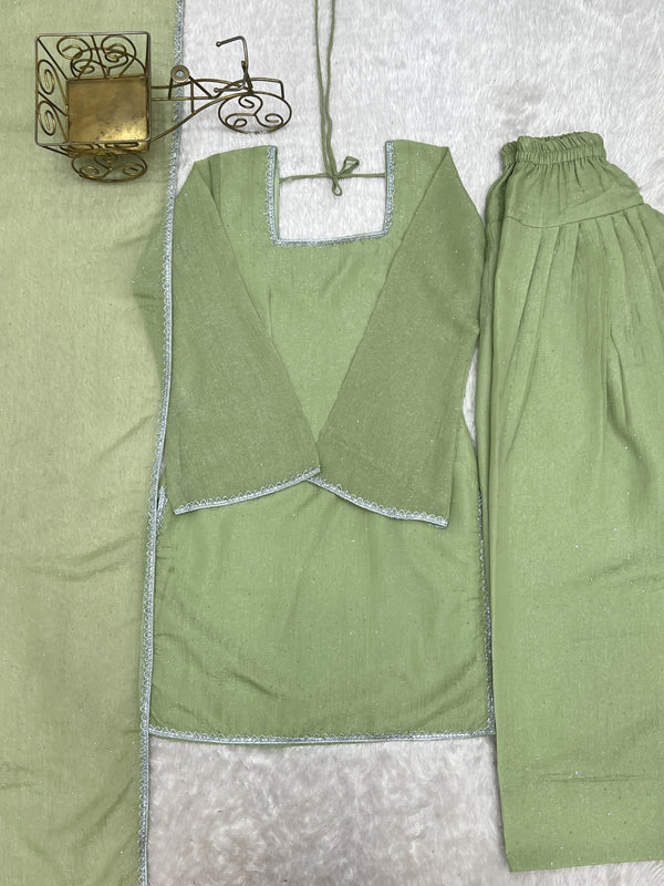 Pista Crunchy Silk Designer Kurta Set ClothsVilla