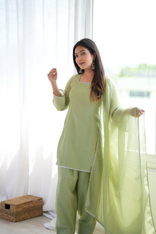 Pista Crunchy Silk Designer Kurta Set ClothsVilla