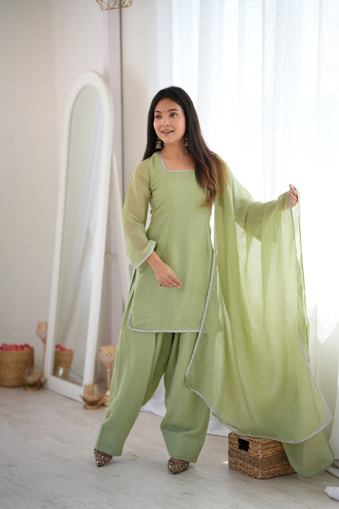 Pista Crunchy Silk Designer Kurta Set ClothsVilla Main image
