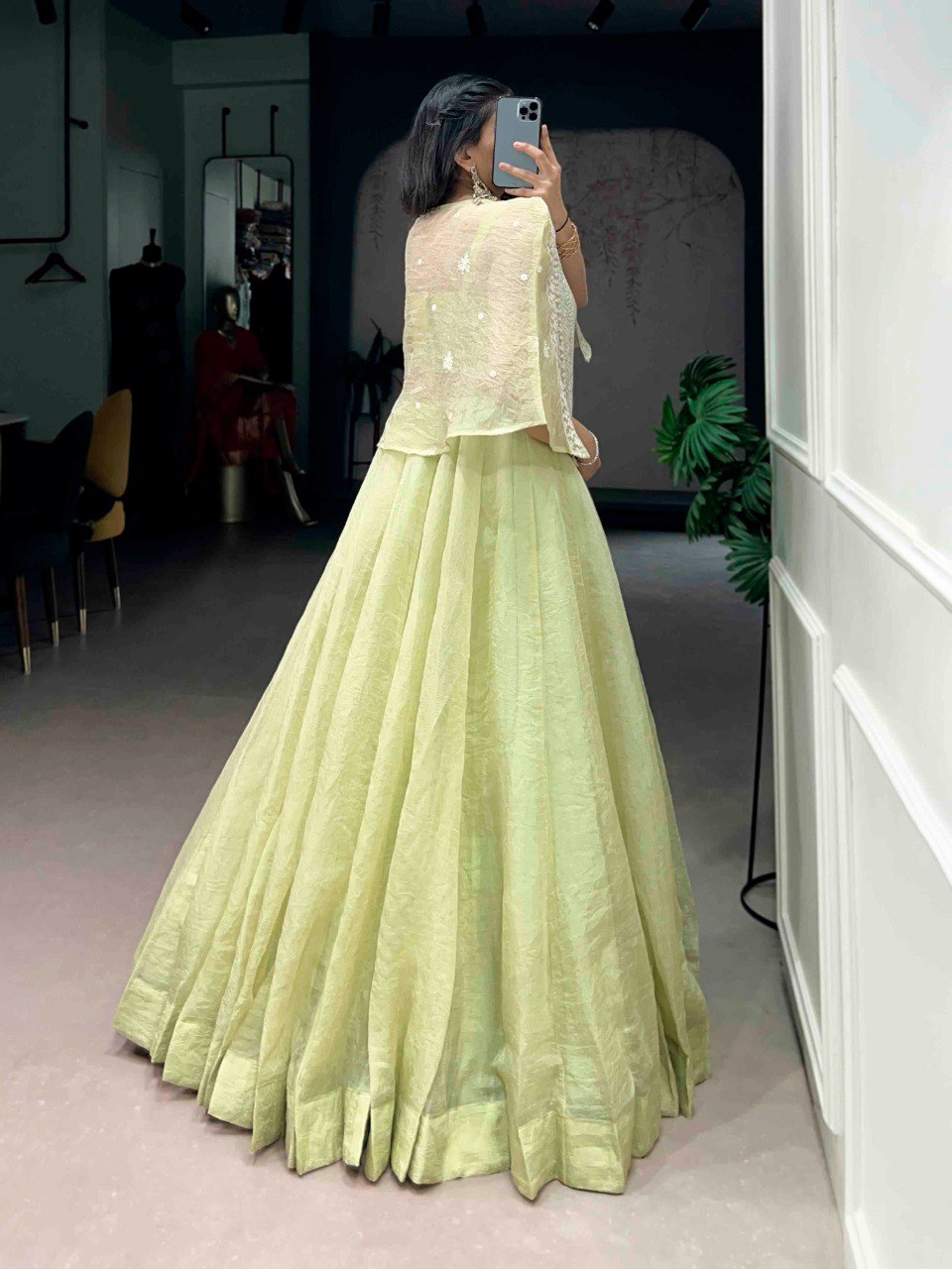 Pista Crush Lehenga Set with Designer Koti ClothsVilla