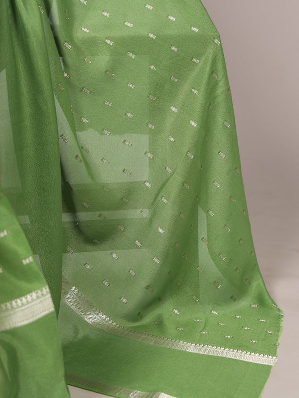 Pista Designer Crepe Weaving Saree with Matching Unstitched Crepe Blouse – Elegant Traditional Wear ClothsVilla