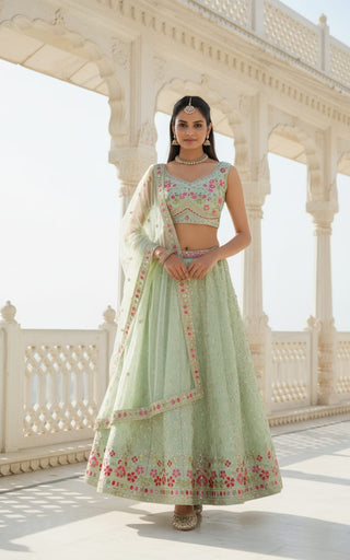 Pista Designer Embroidered Lehenga Choli Set