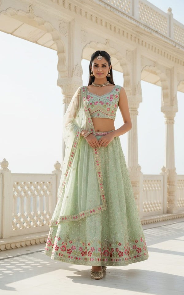 Pista Designer Embroidered Lehenga Choli Set