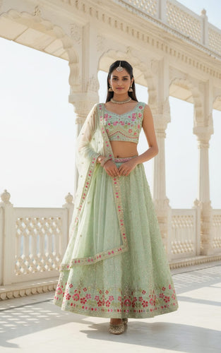 Pista Designer Embroidered Lehenga Choli Set