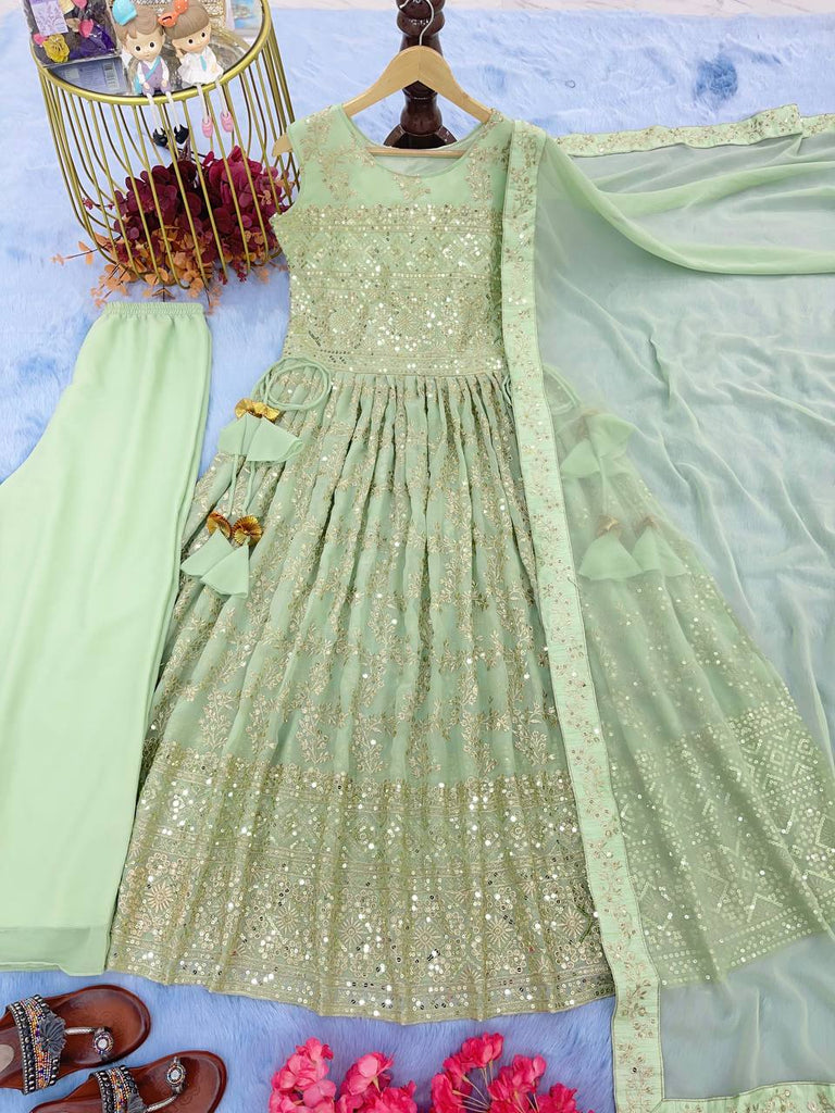 nayra cut dress FIORRA Women's Blue Silk Blend Nayra Cut Kurta and Palazzo With Embroi FiorraLifestyle