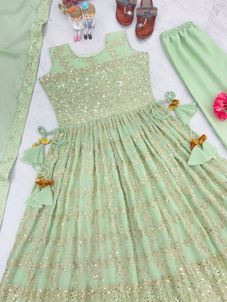 Pista Designer Nayra Cut Party Wear Long Top, Dupatta & Palazzo Set – Elegance Redefined Clothsvilla