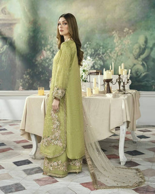 Pista Designer Party Wear Chinon Silk Plazzo Set – Exquisite Embroidery & Handwork ClothsVilla