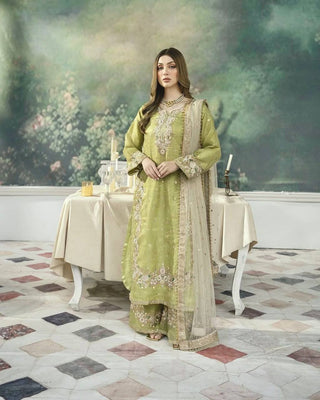 Pista Designer Party Wear Chinon Silk Plazzo Set – Exquisite Embroidery & Handwork ClothsVilla