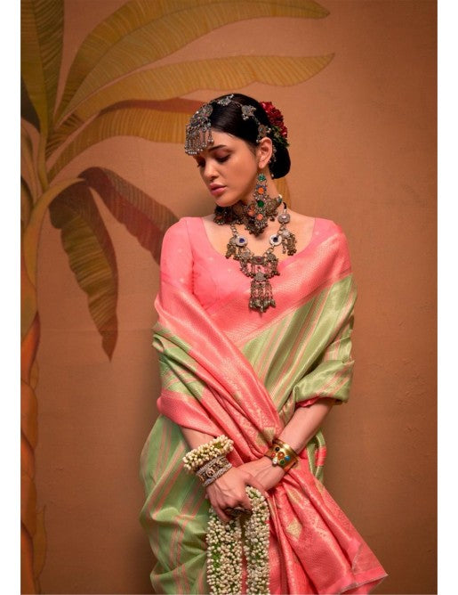 Pista Elegant Banarasi Silk Blend Saree with Unstitched Blouse ClothsVilla